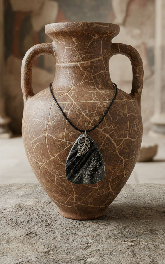 Charcoal and silver with fine speckles and charm Necklace