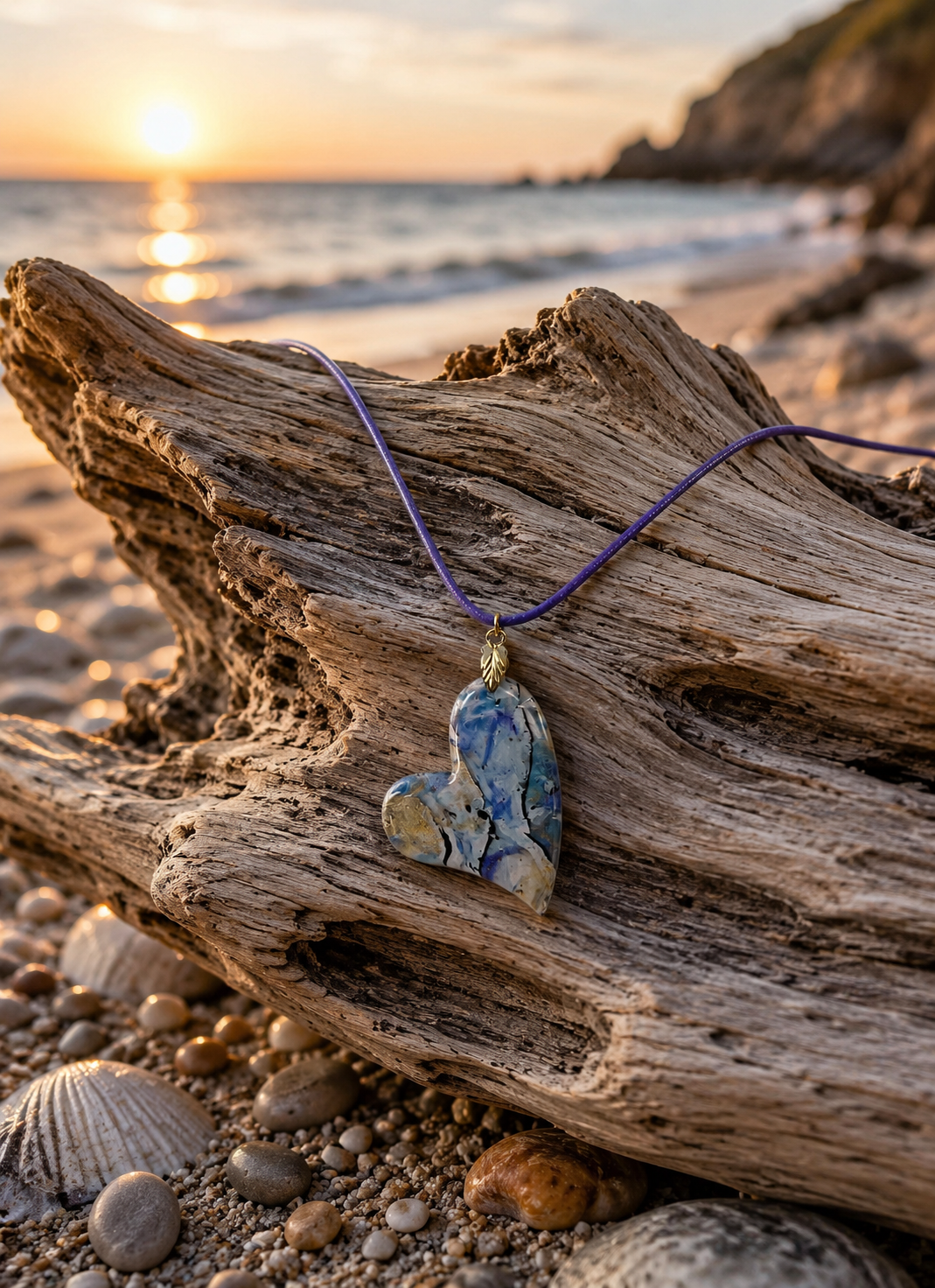 Graceful heart-shaped pendant featuring soft watercolors Necklace
