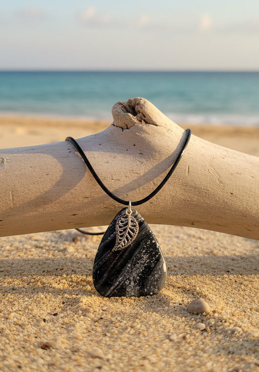 Charcoal and silver with fine speckles and charm Necklace