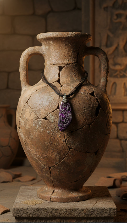 Deep violet, plum and silver on black Necklace