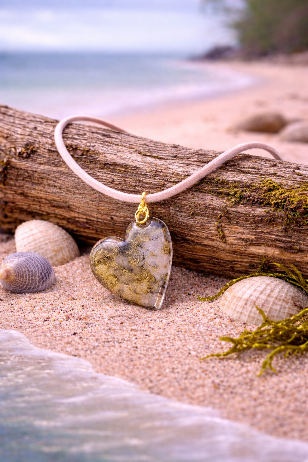Heart-shaped pendant with soft, earthy tones