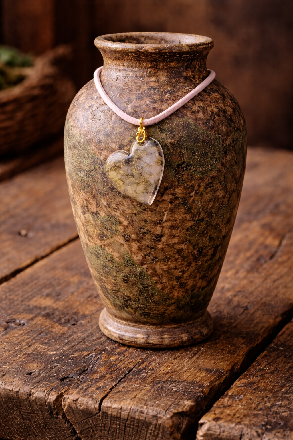 Heart-shaped pendant with soft, earthy tones