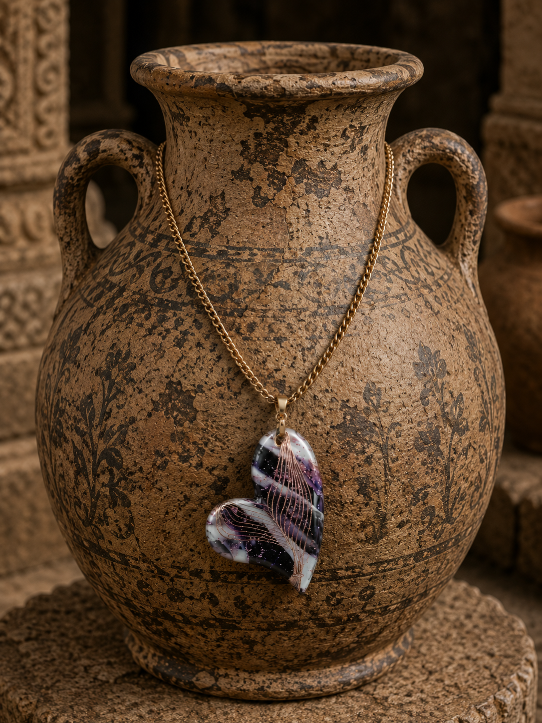 Black and pink gold heart-shaped DOUBLE-sided Necklace