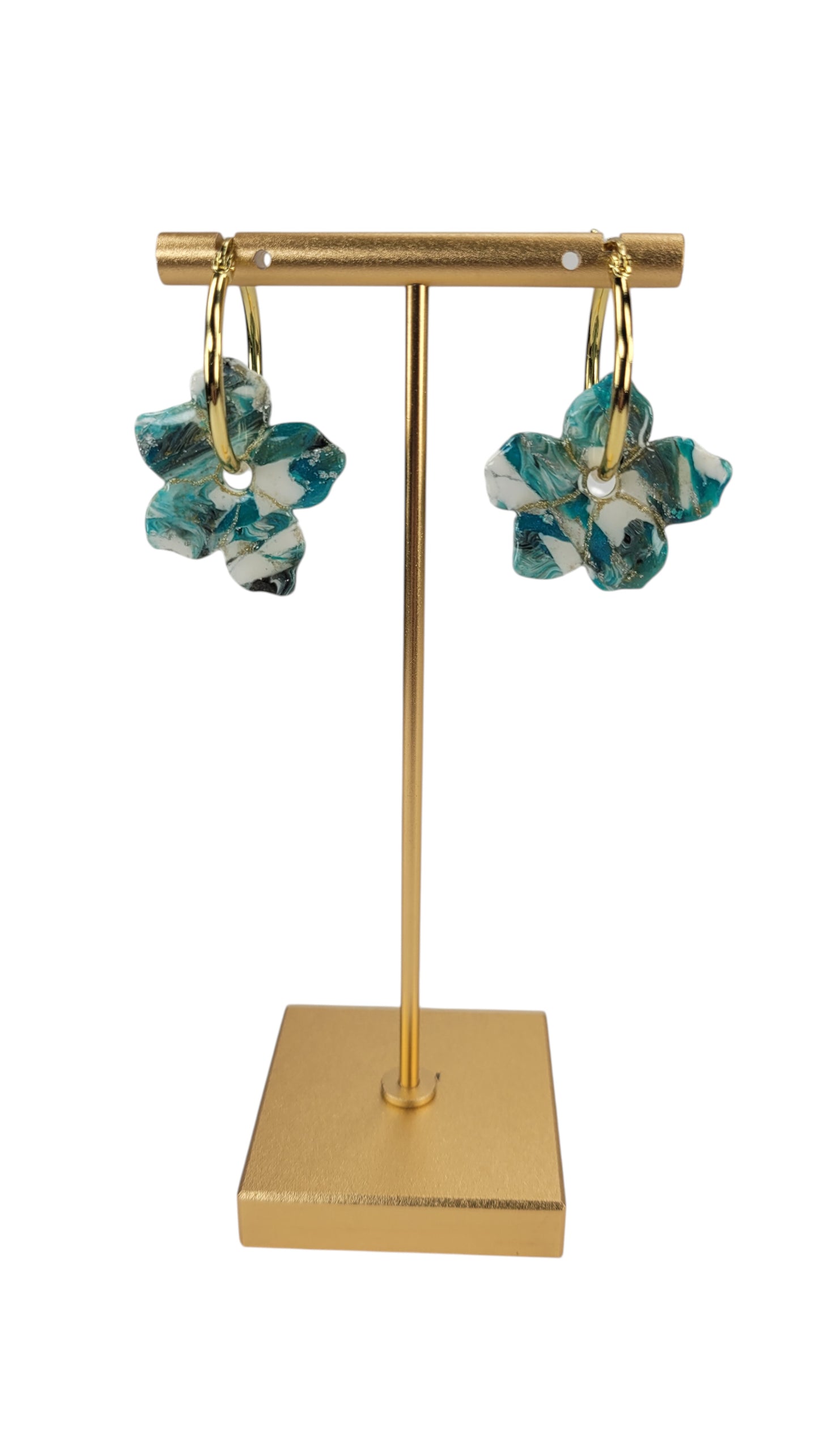 Teal, turquoise, and soft white blossoms Earrings