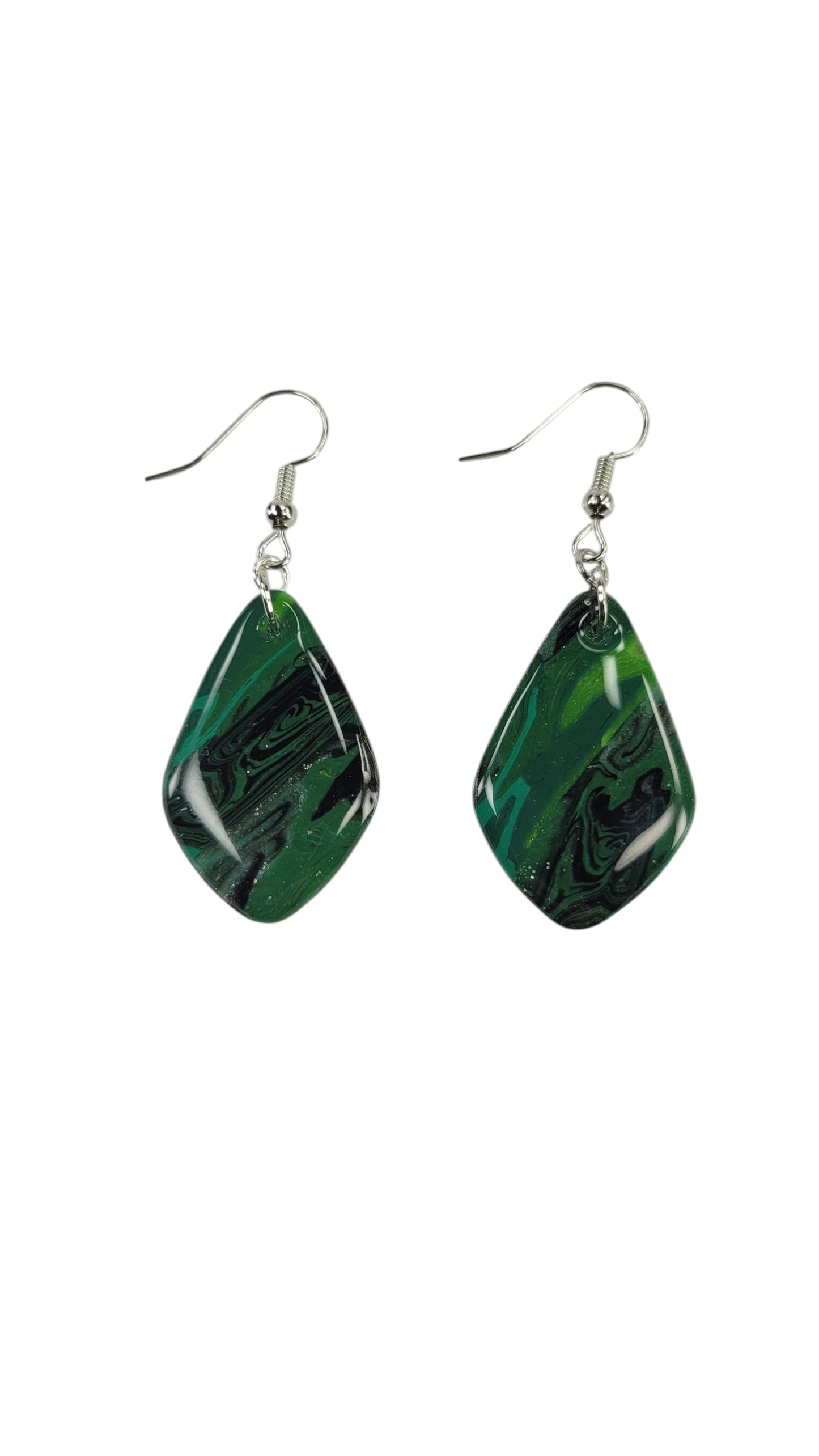 Rounded and fluid dark green Earrings