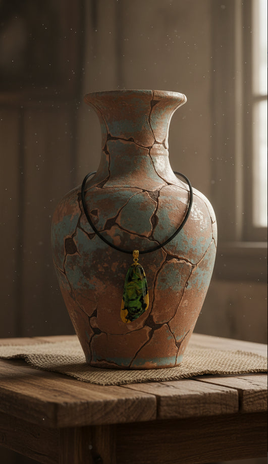 Emerald and moss green on gold Necklace