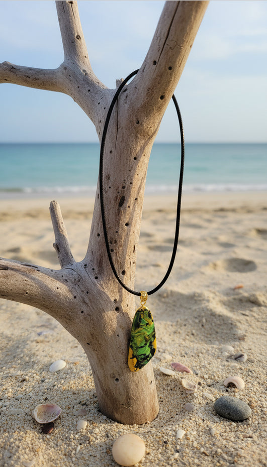 Emerald and moss green on gold Necklace