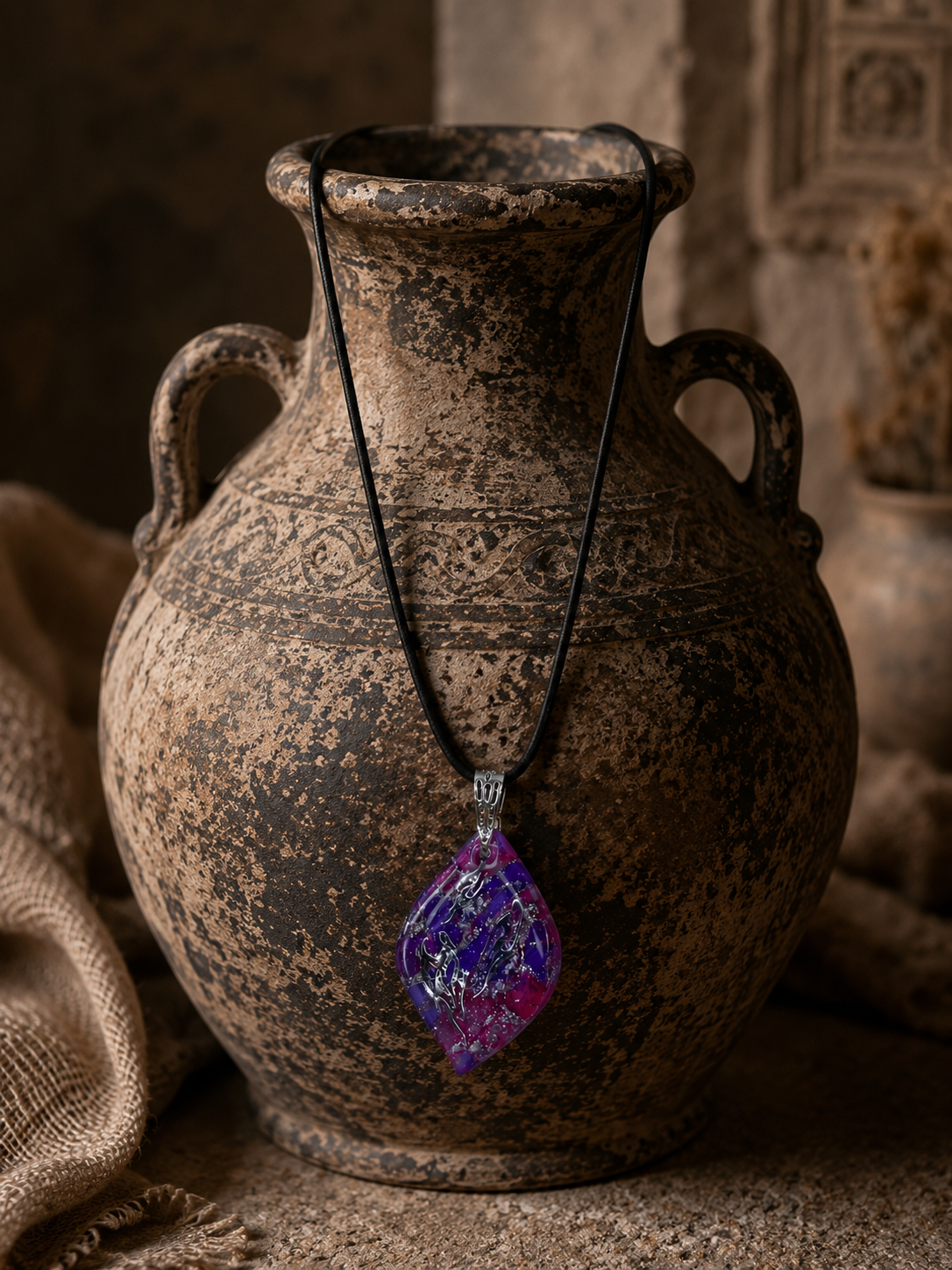 Deep violet, silver and magenta Necklace