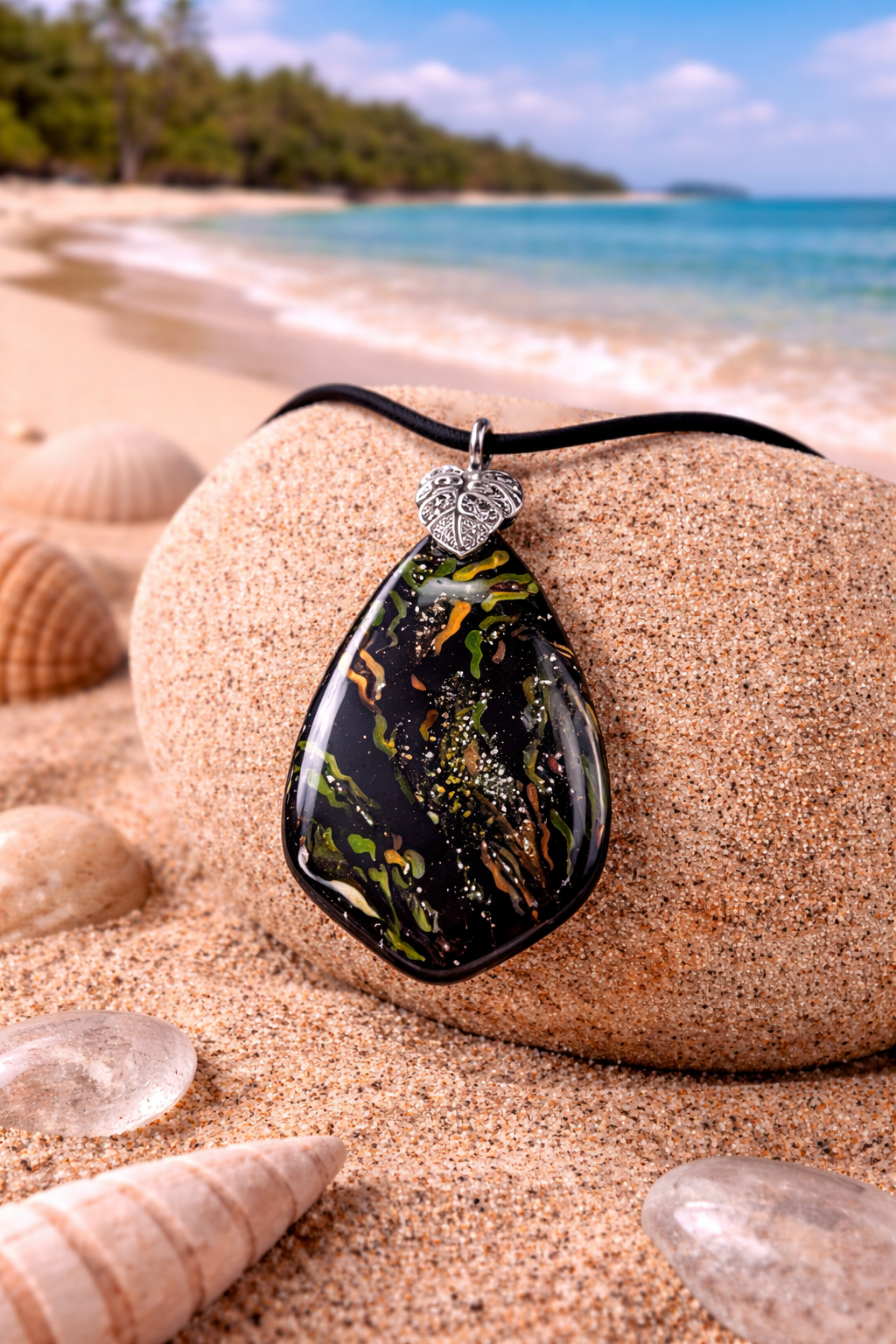 Dark stone, mossy textures, and hints of movement Necklace