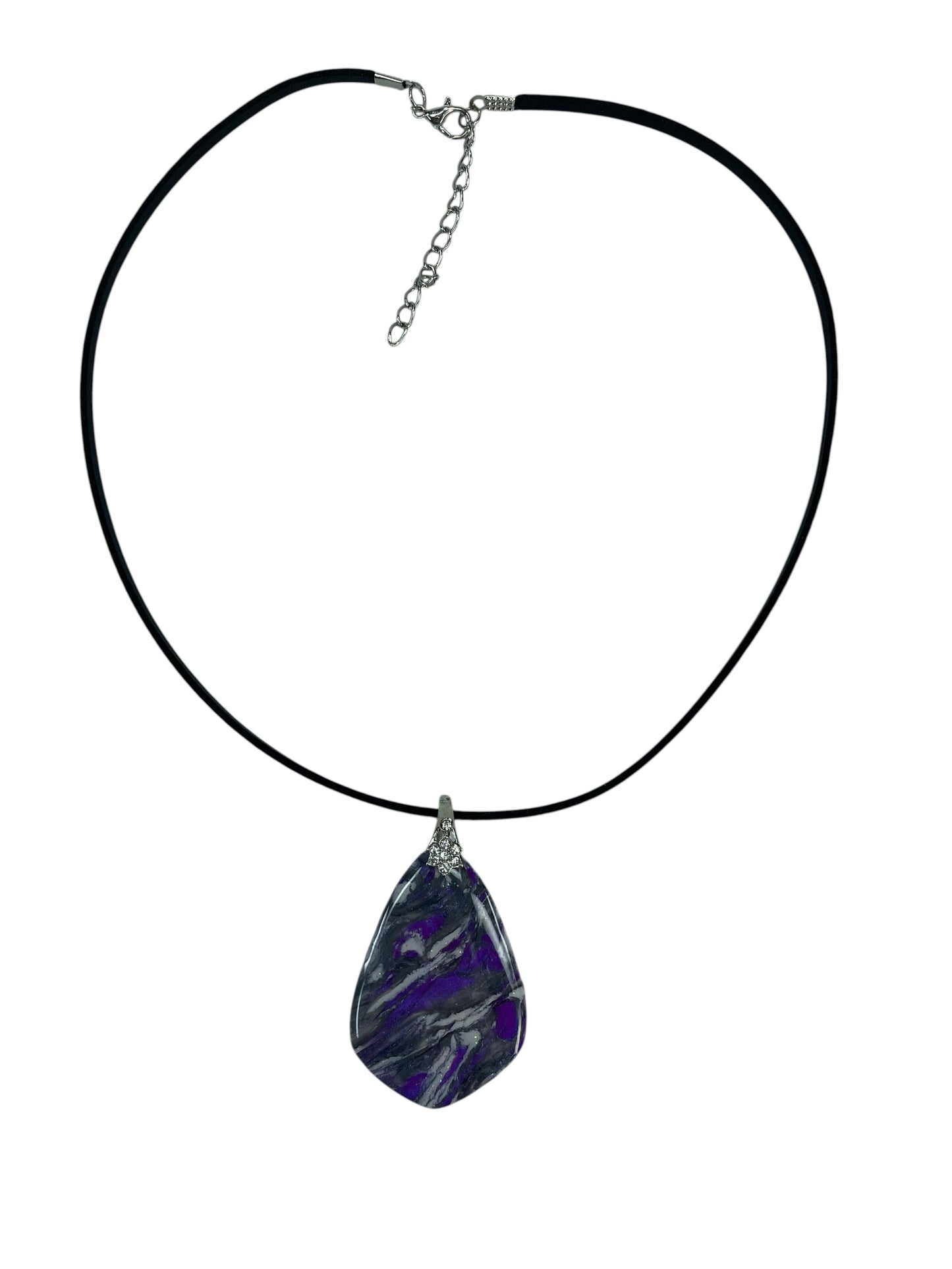 Dramatic pendant,  vivid royal purple, smoky charcoal, silver-gray Necklace
