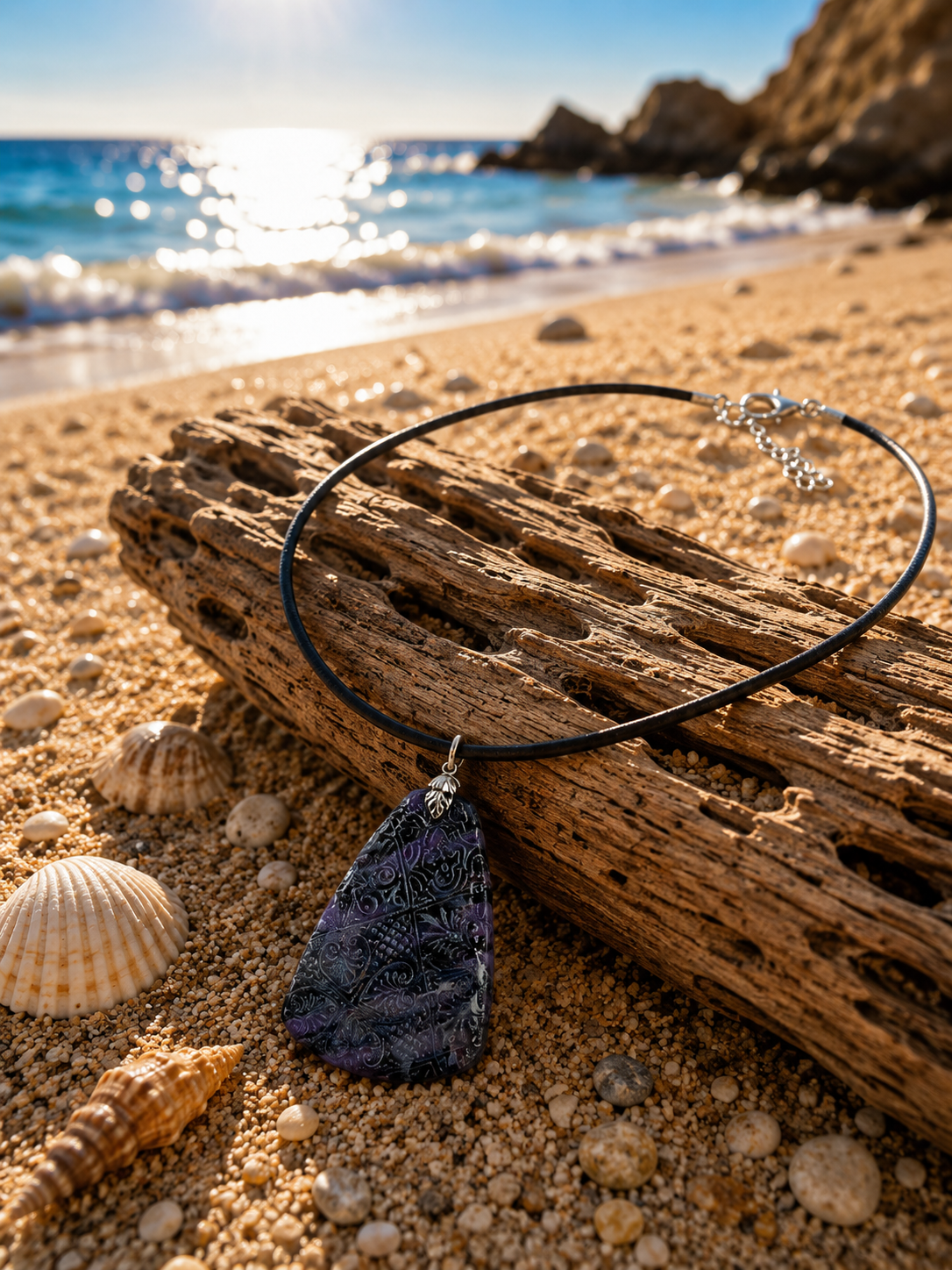 Shimmery light violet, black and silver DOUBLE-sided Necklace