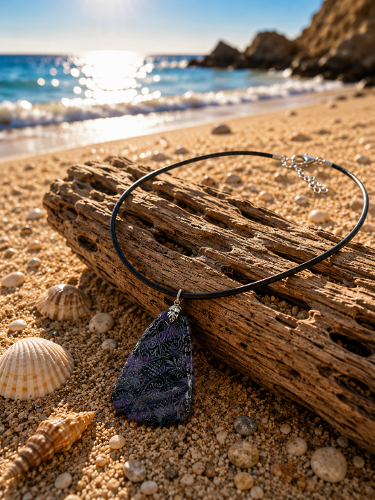 Shimmery light violet, black and silver DOUBLE-sided Necklace