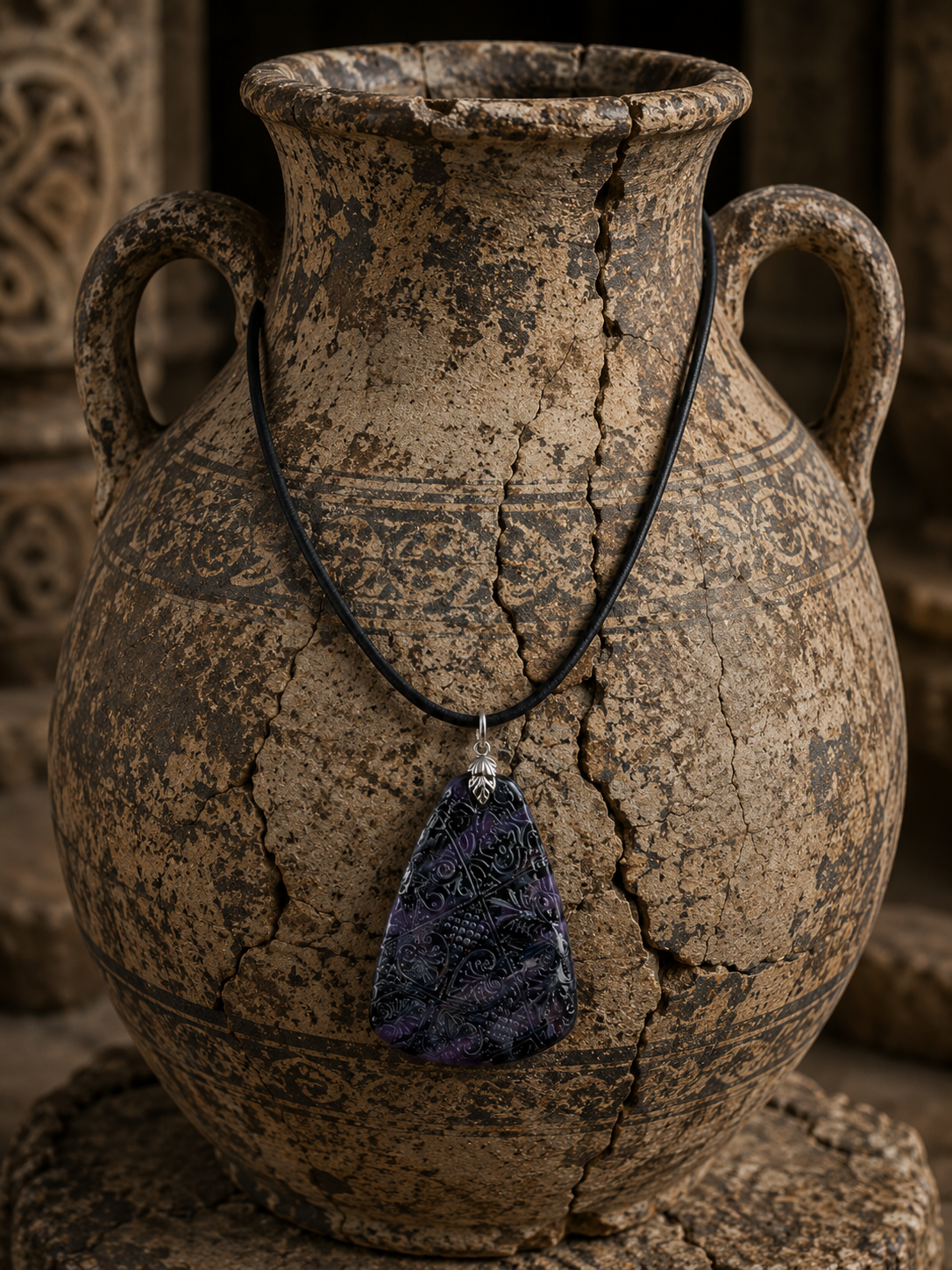 Shimmery light violet, black and silver DOUBLE-sided Necklace