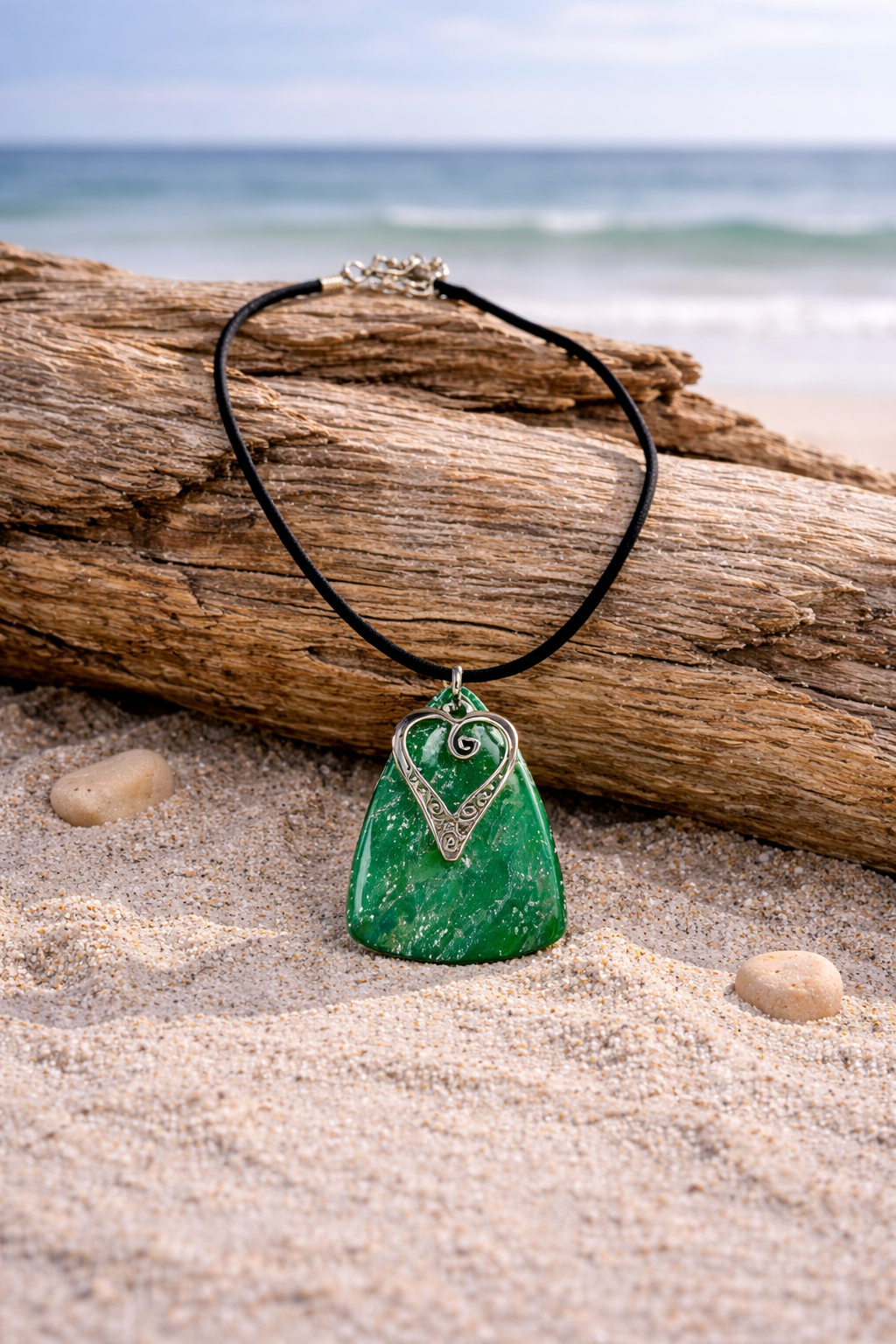 Unique green SET with 3 different charms Necklace and Earrings