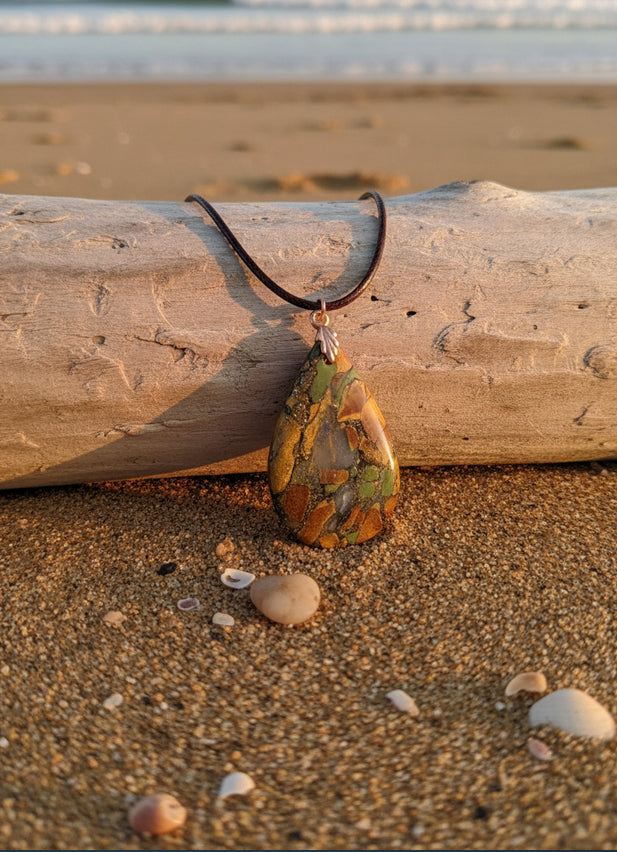 Gold and green faux stone Necklace