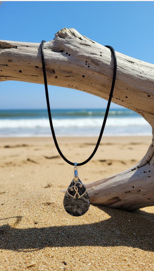 Silver, charcoal, soft smoke swirl and heart charm Necklace
