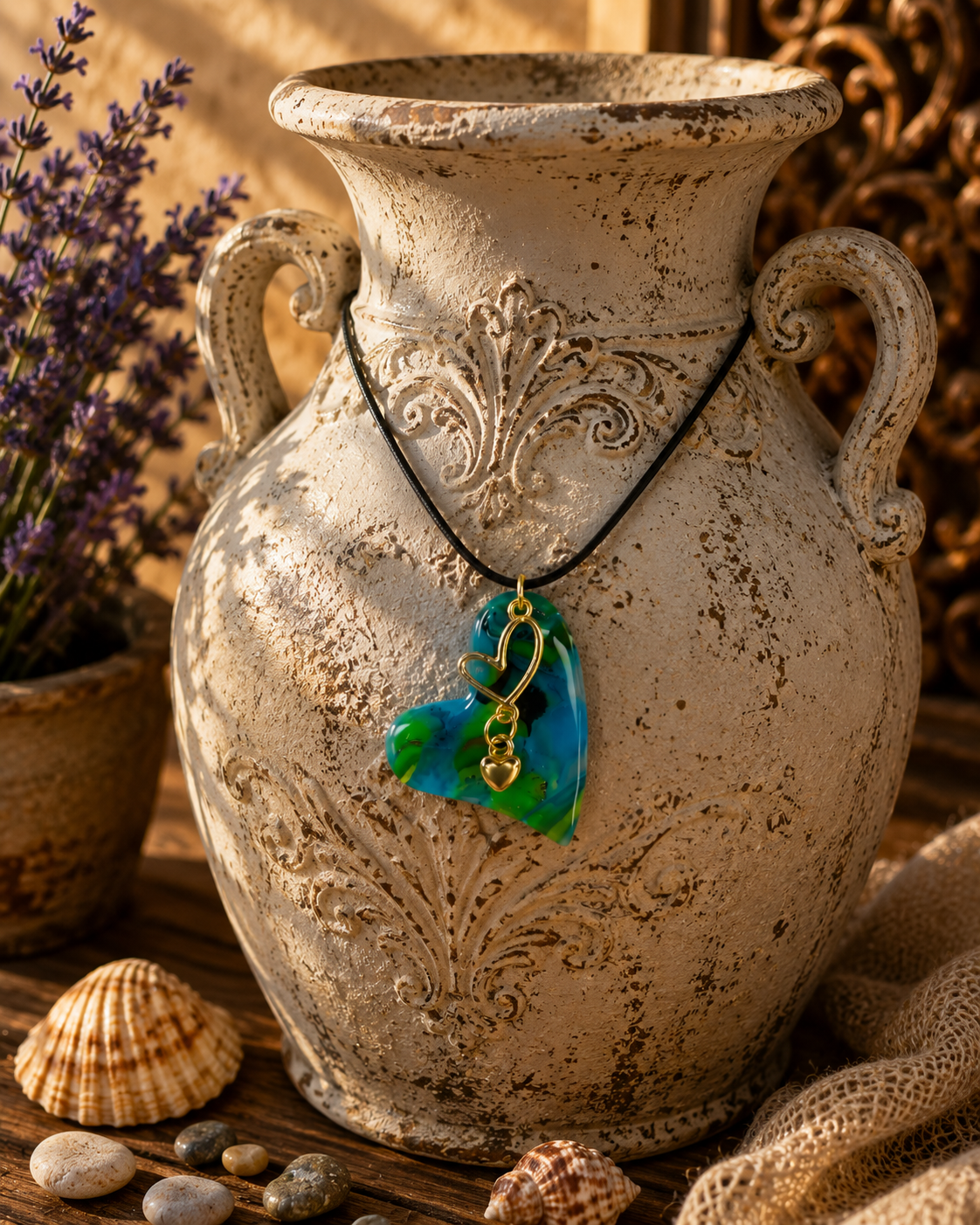 Heart-shaped pendant with 2 heart charms Necklace