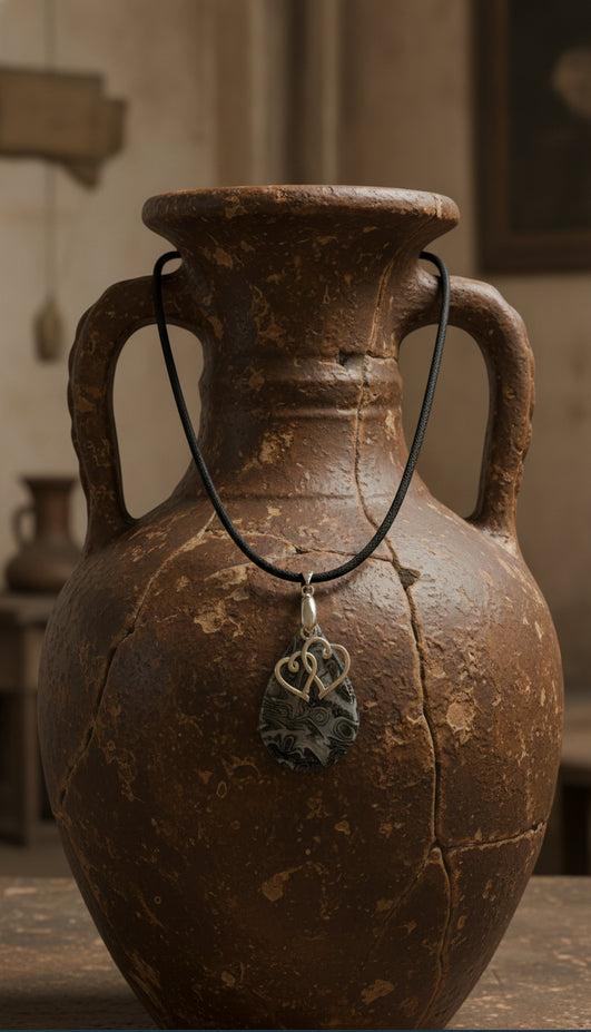 Silver, charcoal, soft smoke swirl and heart charm Necklace