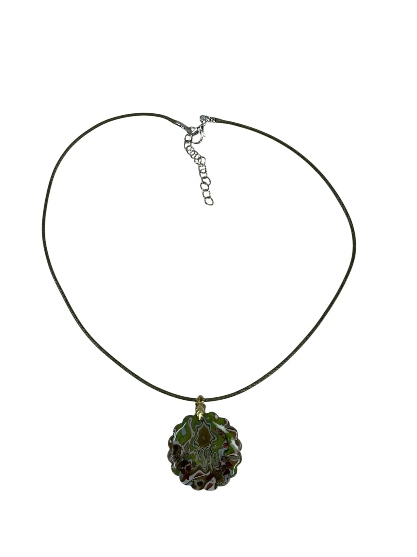 Assymetrical mandala-like pattern in earthy tones with simmering details Nacklace