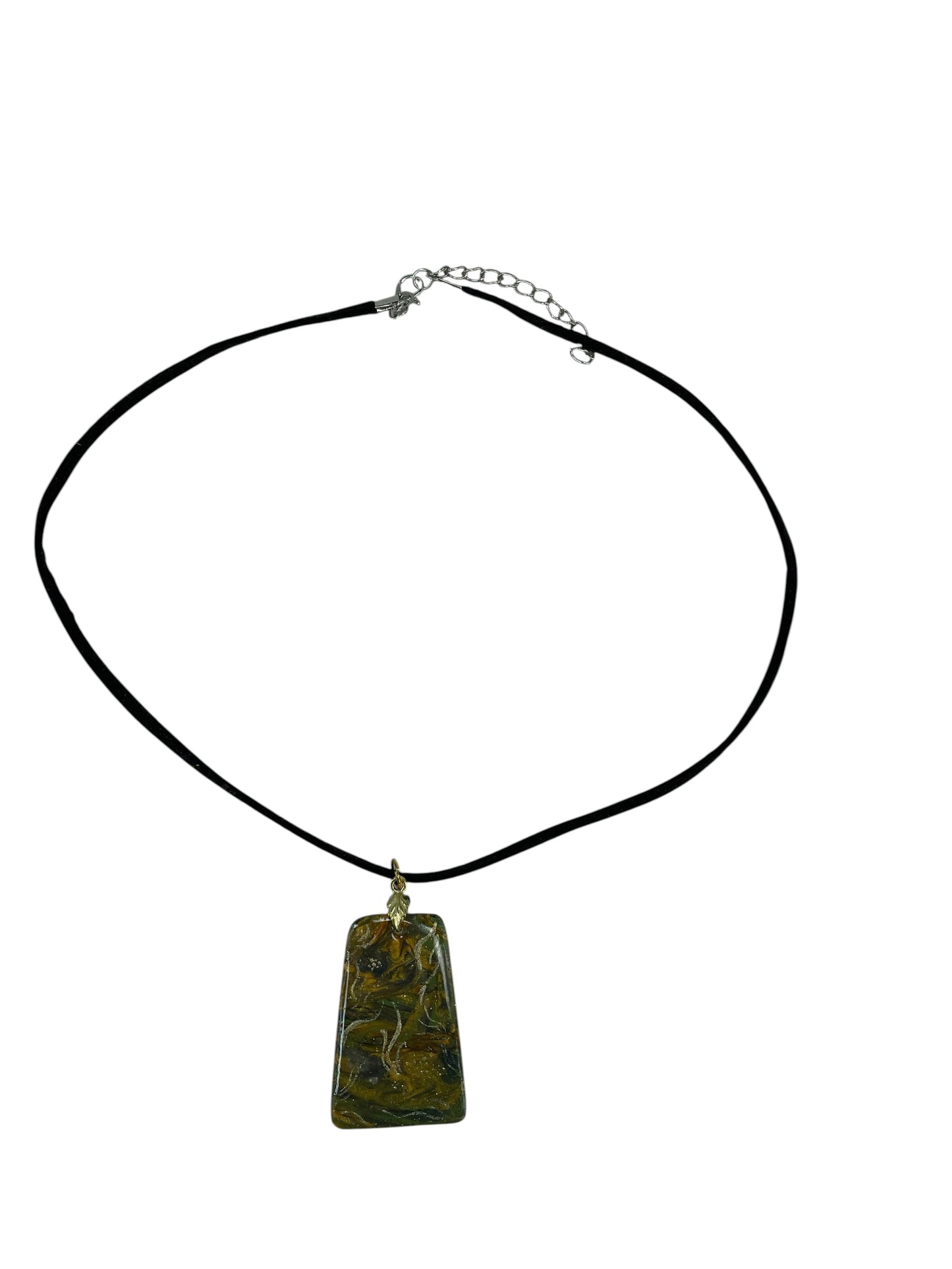 Golden, olive green, smoky charcoal and green marble Necklace