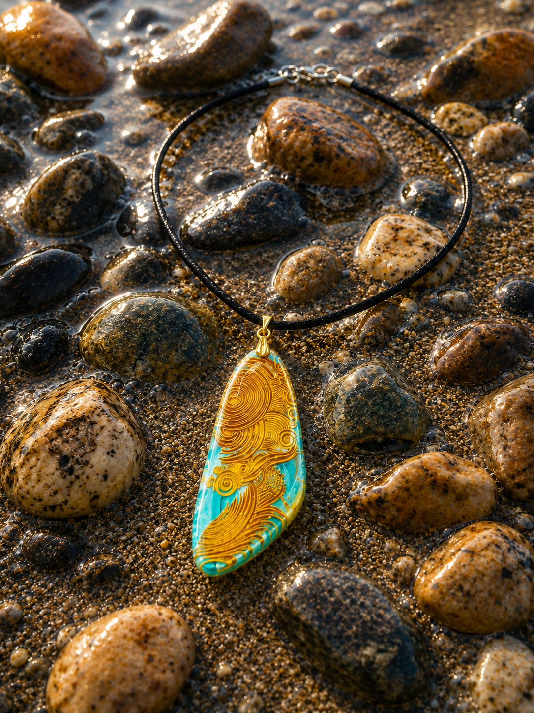 Striking pendant with rich golden patterns flow like etched currents Necklace