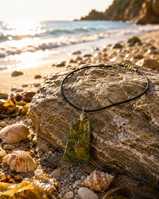 Golden, olive green, smoky charcoal and green marble Necklace