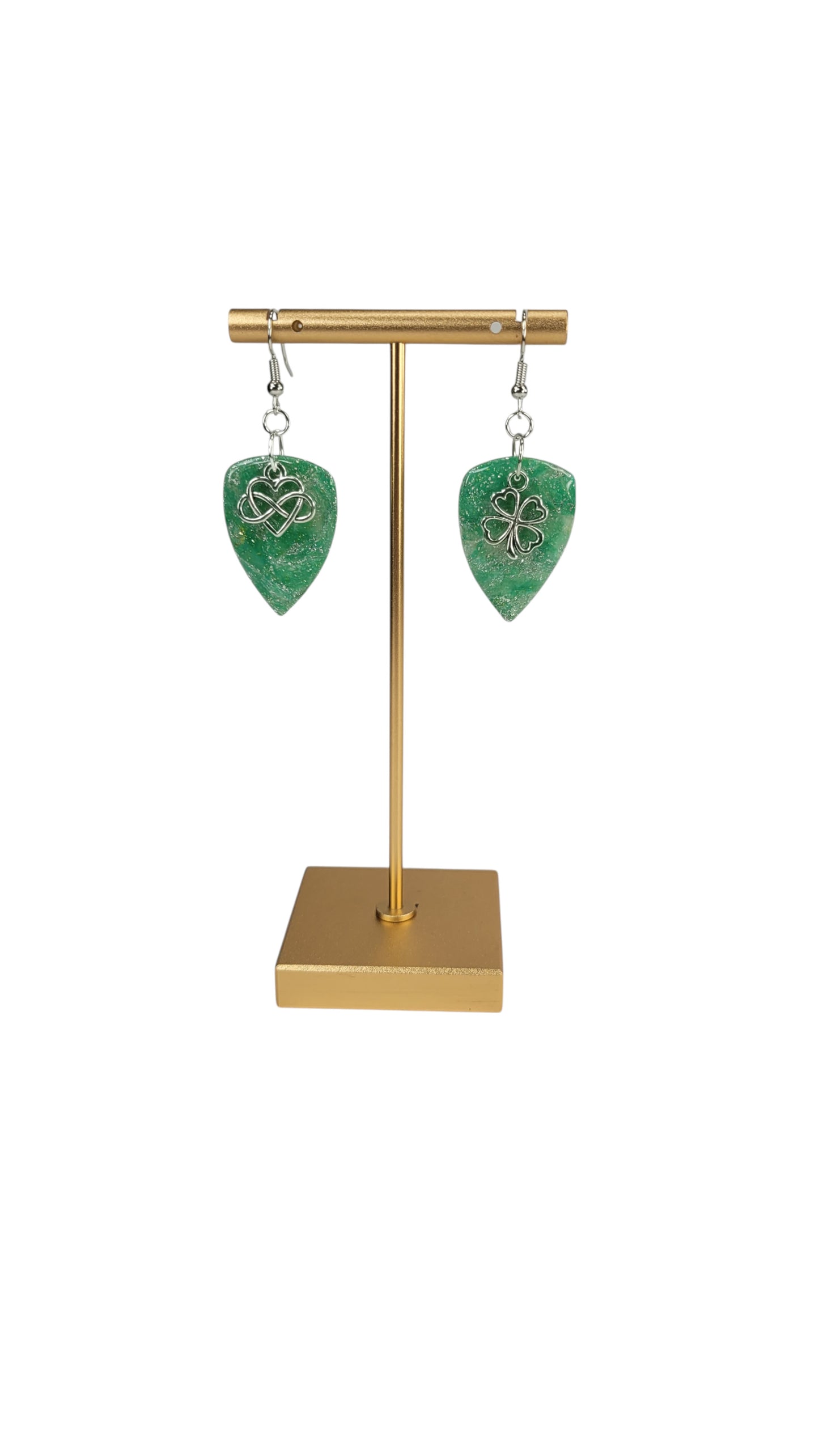 Unique green SET with 3 different charms Necklace and Earrings