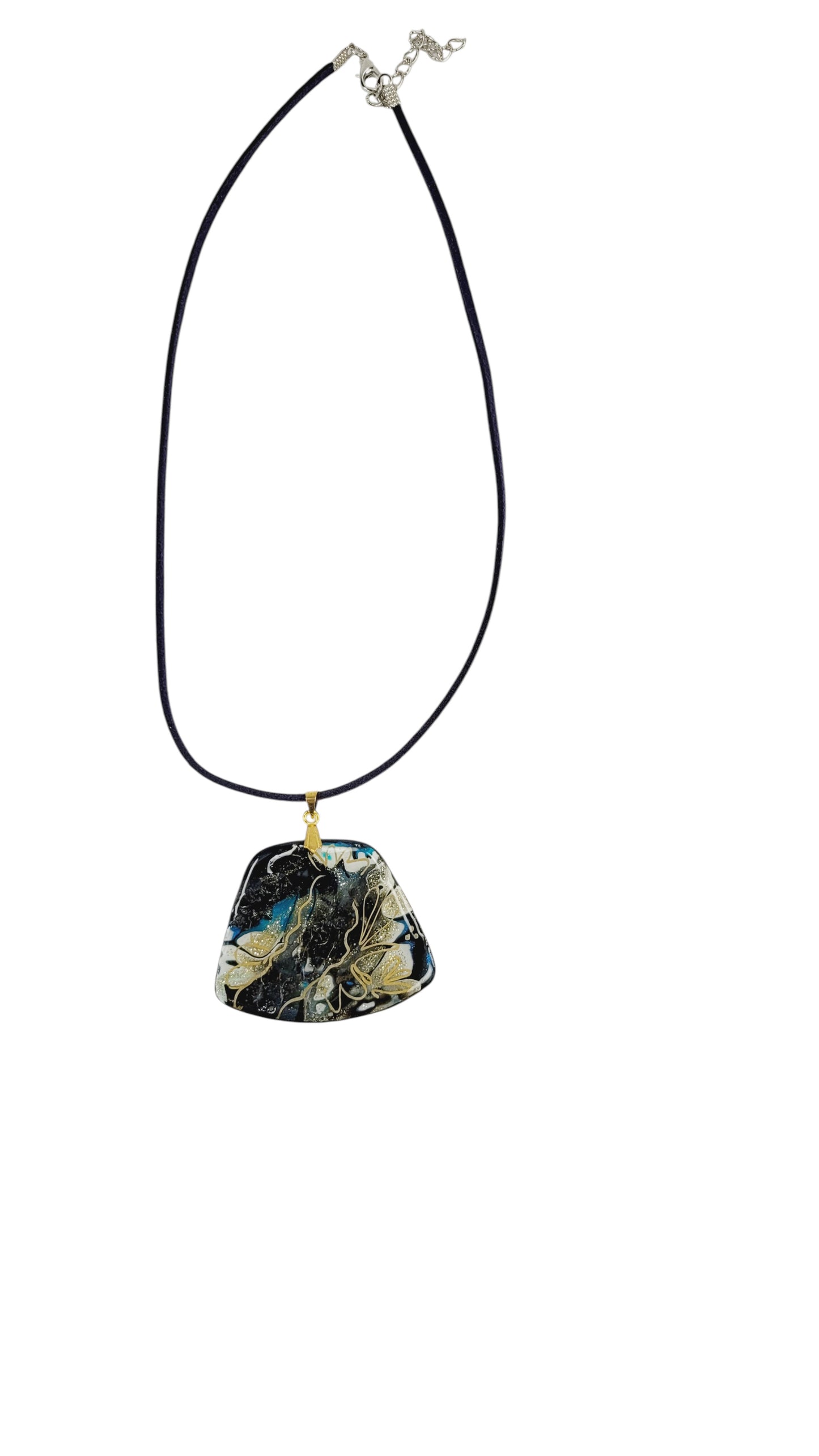 Expressive unique deep black, soft gold, and hints of blue Necklace