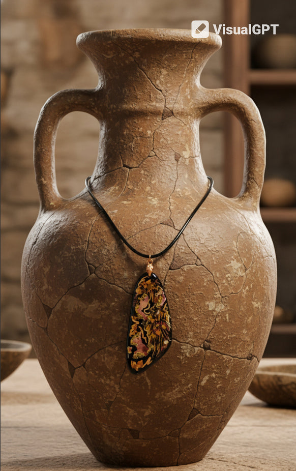 Warm copper and ember tones on black Necklace