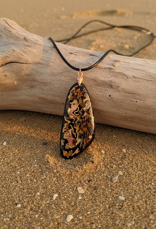 Warm copper and ember tones on black Necklace