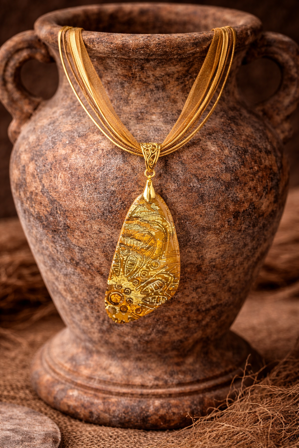 Luminous amber-toned pendant Necklace