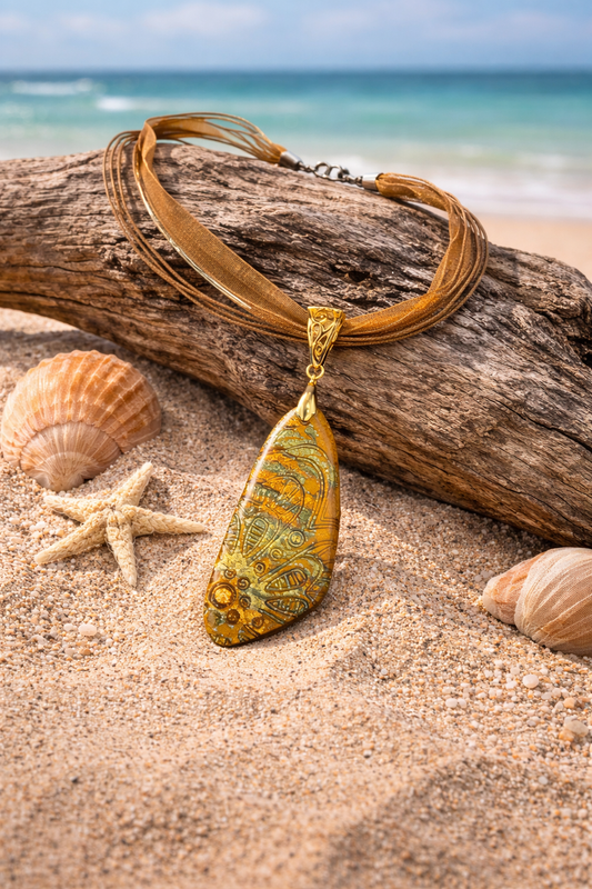 Luminous amber-toned pendant Necklace
