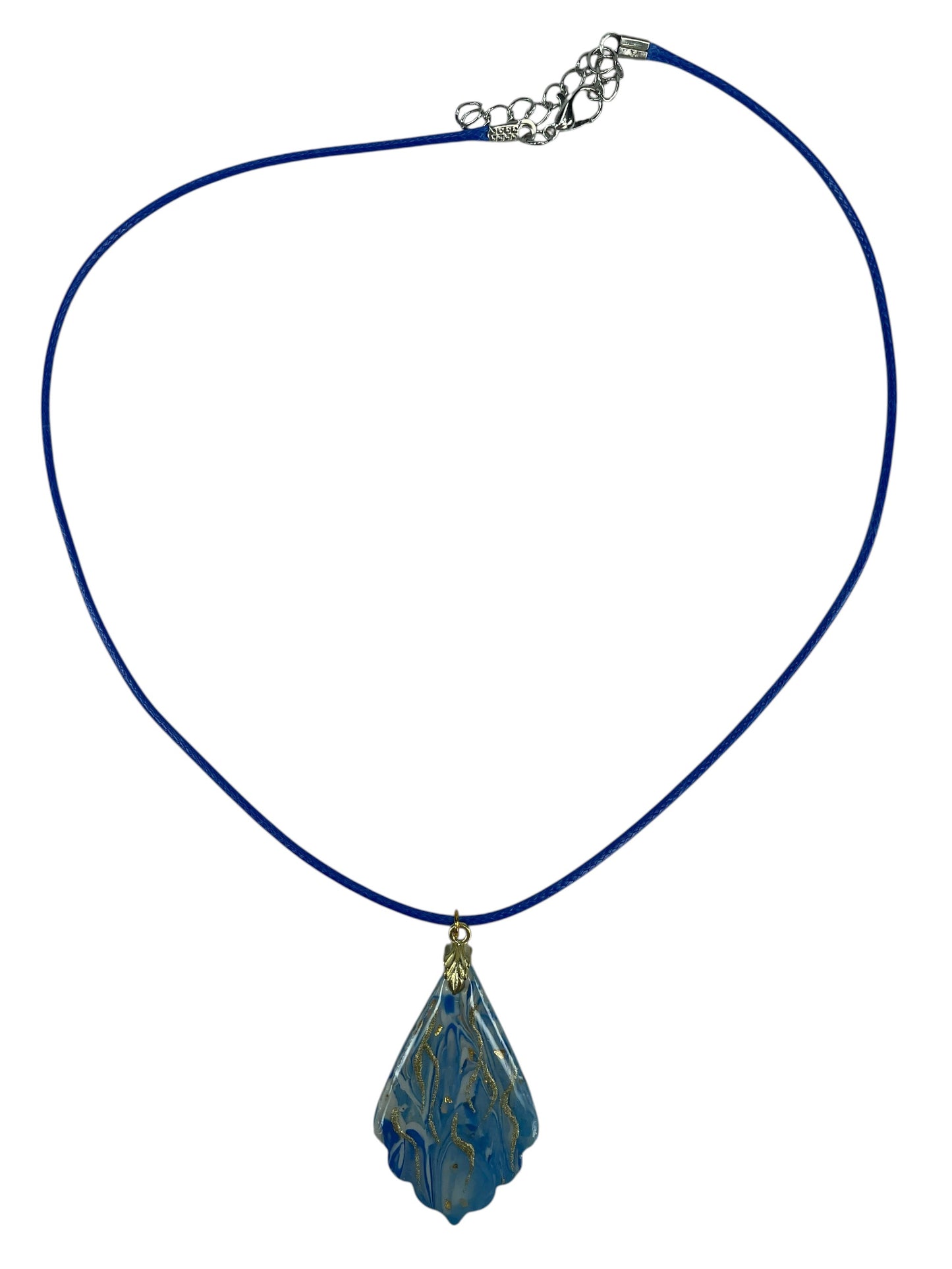 Blue white and gold petal shape pendant Necklace