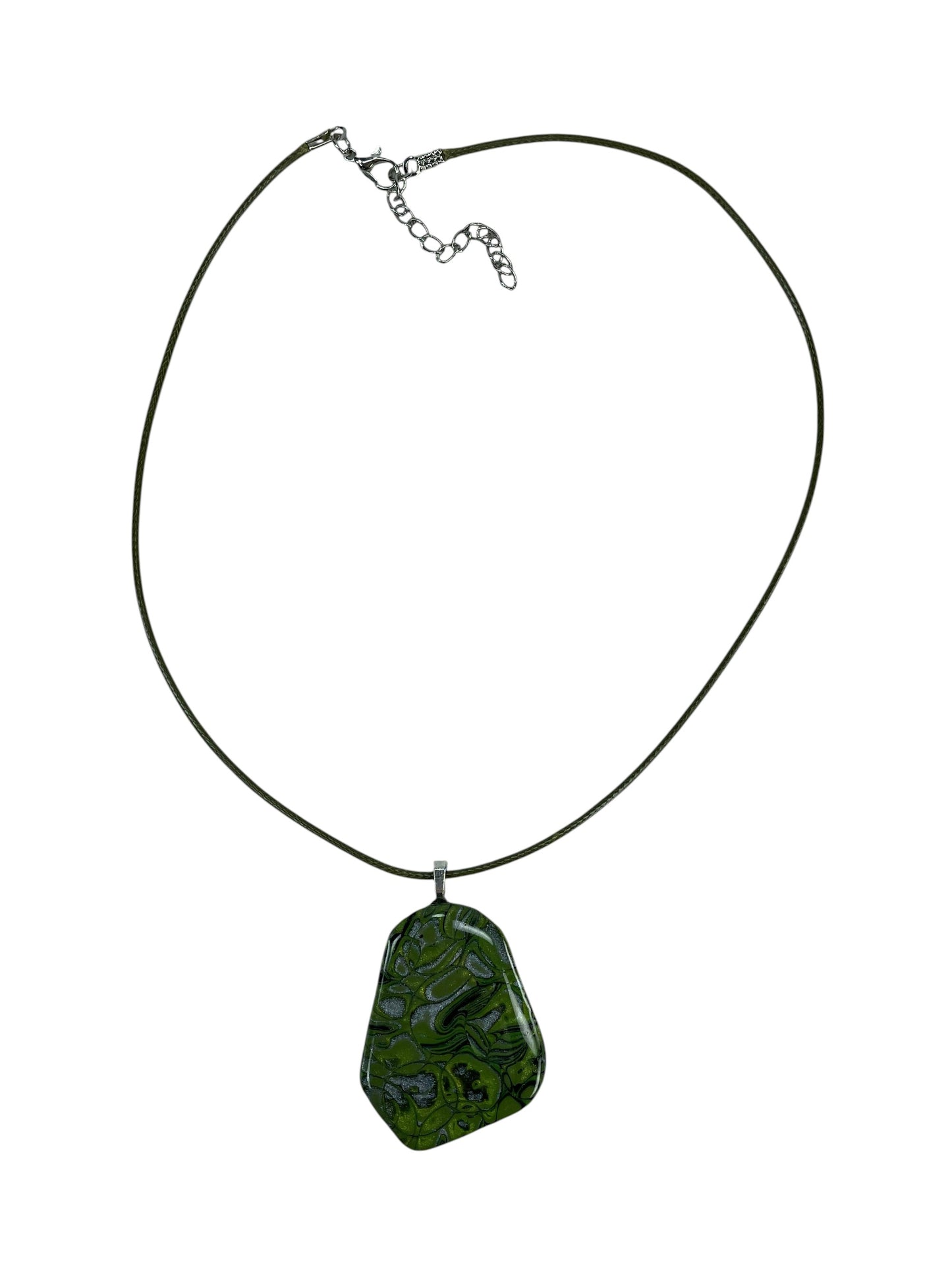Swirling patterns in deep moss, olive, emerald, and smoky charcoal Necklace