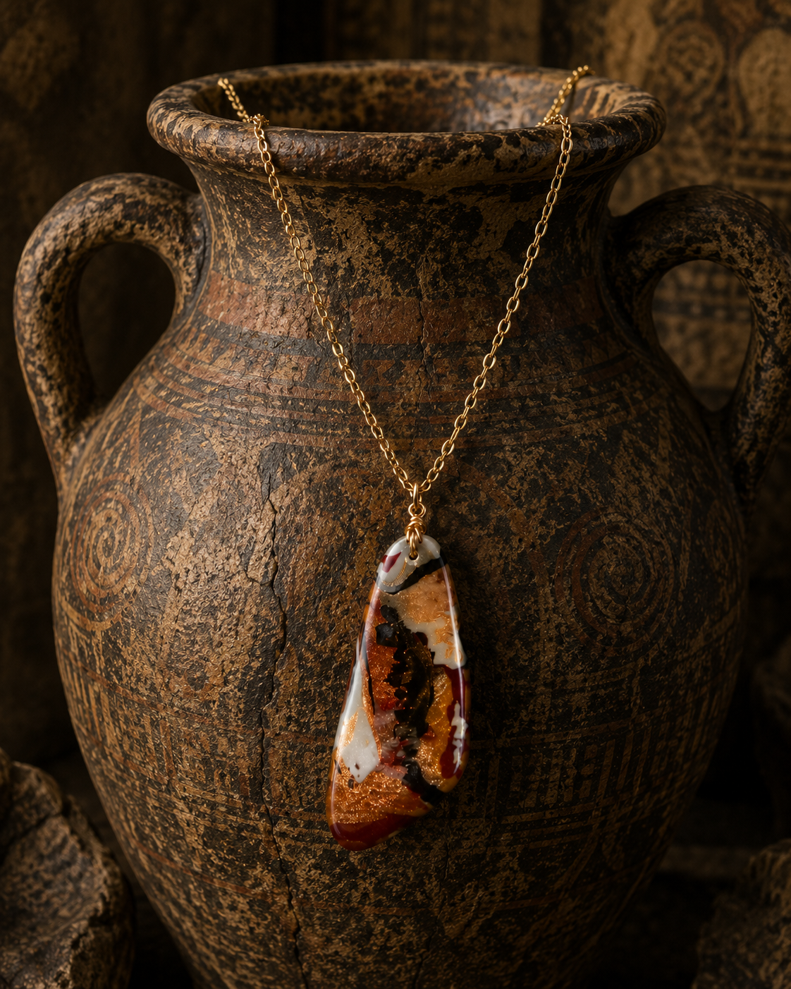 Warm earthy tones of caramel, deep brown, ivory shimmery Necklace
