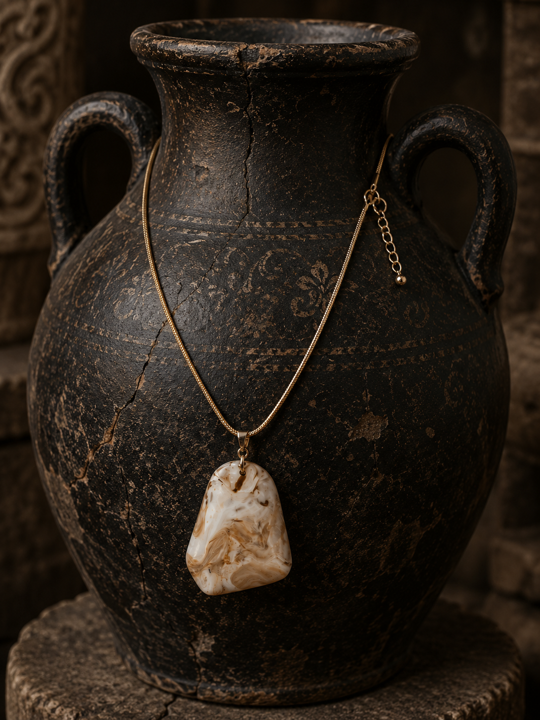 Marble brown and  smoky taupe elegant shape  Necklace