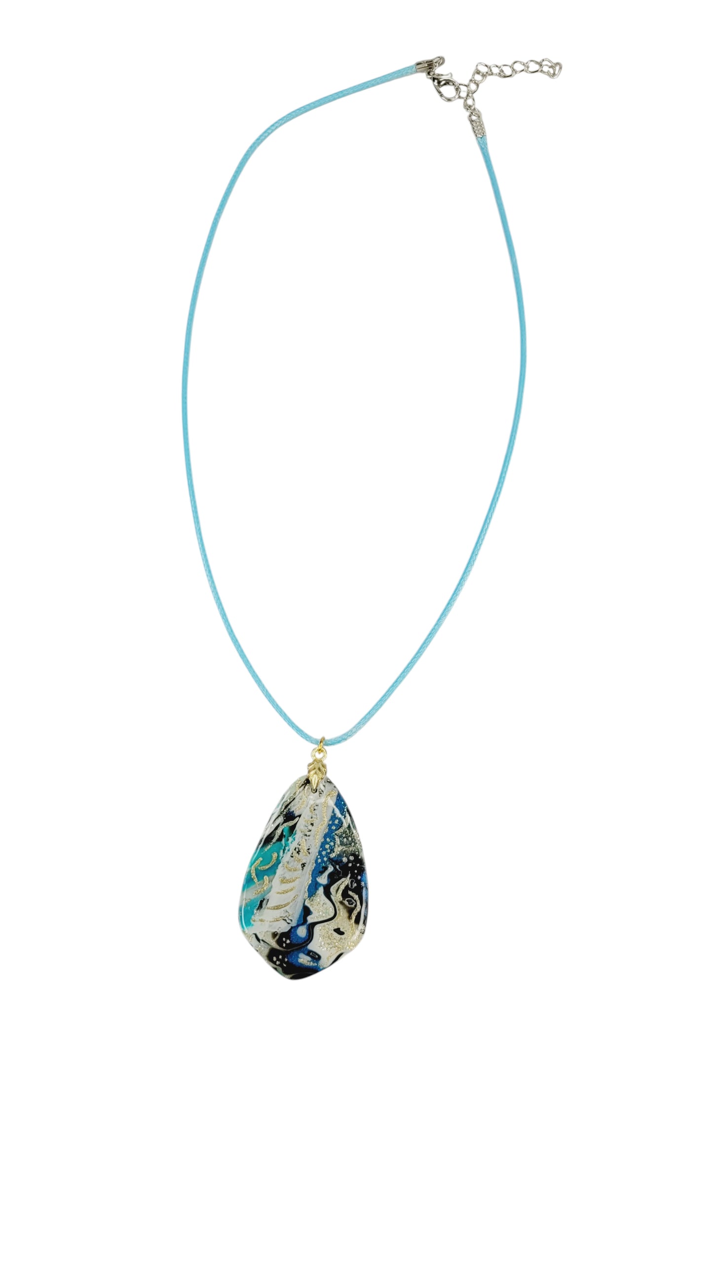 Flowing blend of turquoise, white, deep black, and shimmering gold Necklace