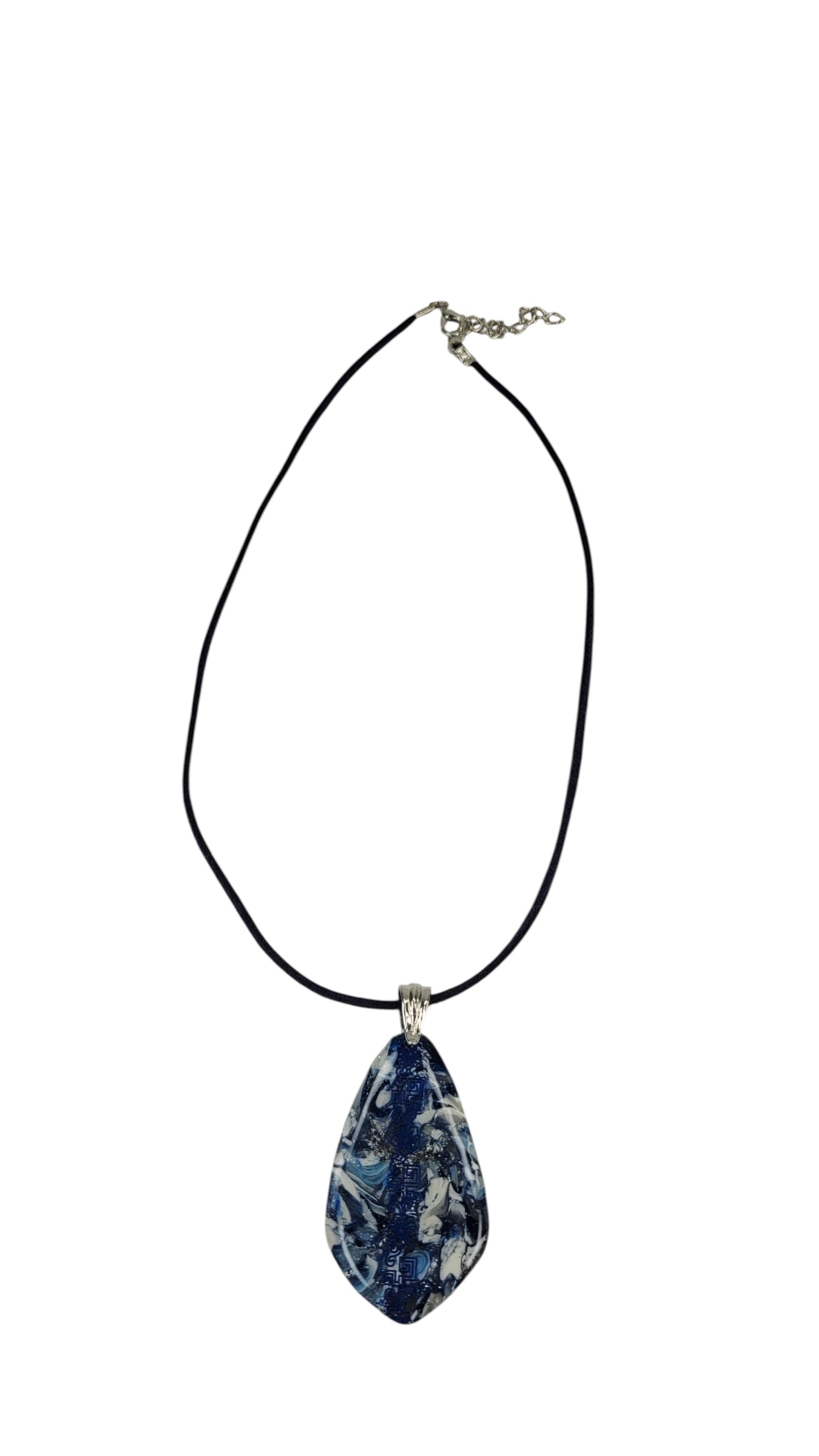 Blue and white fluid, marbled pattern Necklace