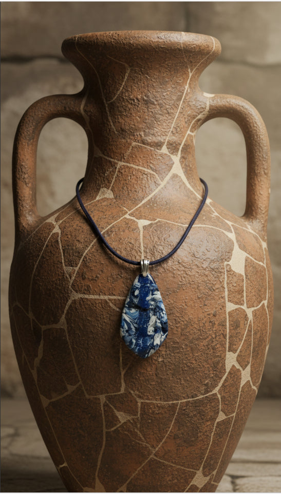 Blue and white fluid, marbled pattern Necklace