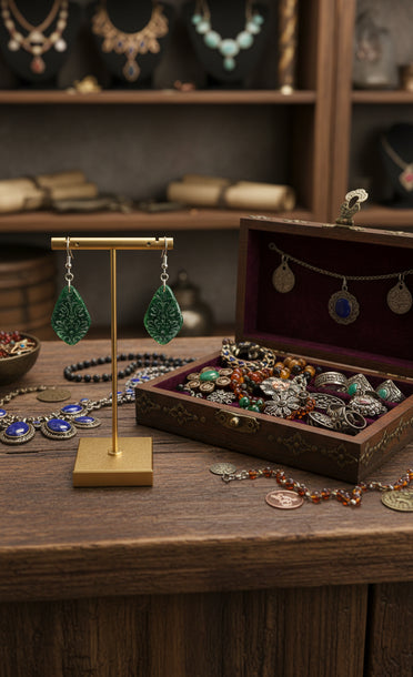 Diamond-shaped green with silver drop Earrings