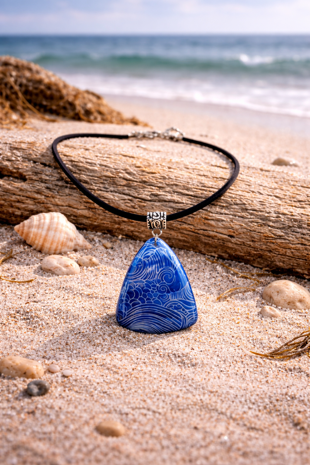 Blue with white pattern Necklace and Earrings SET