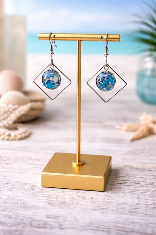 Tiny oceans with open square shape around Earrings