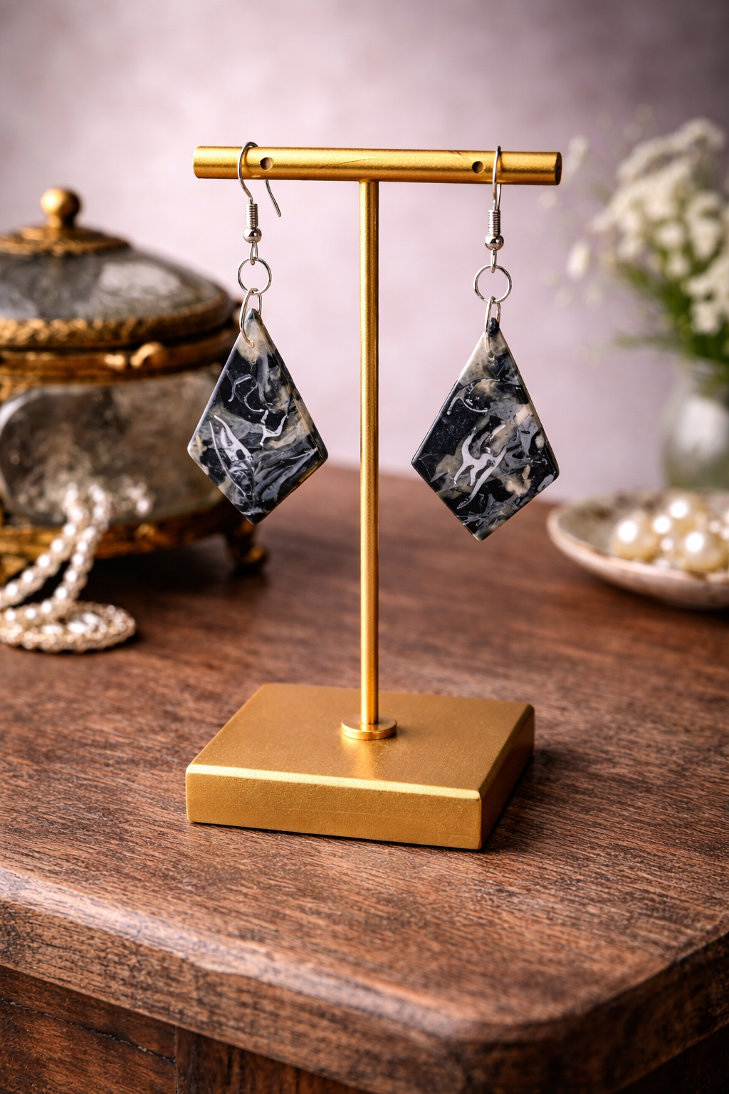 Charcoal and translucent with silver Earrings