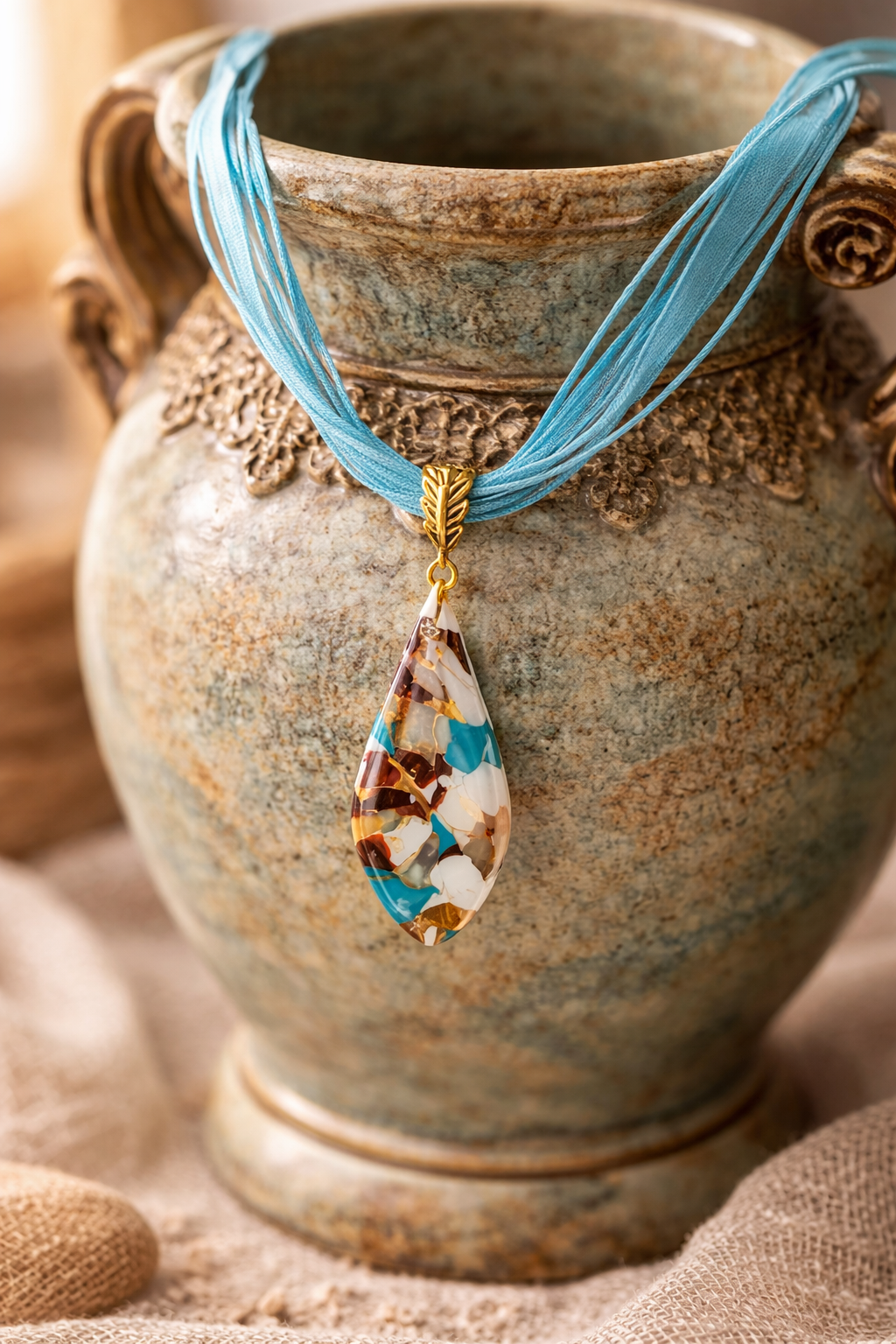 Mosaic of earthy tones DOUBLE sided Necklace