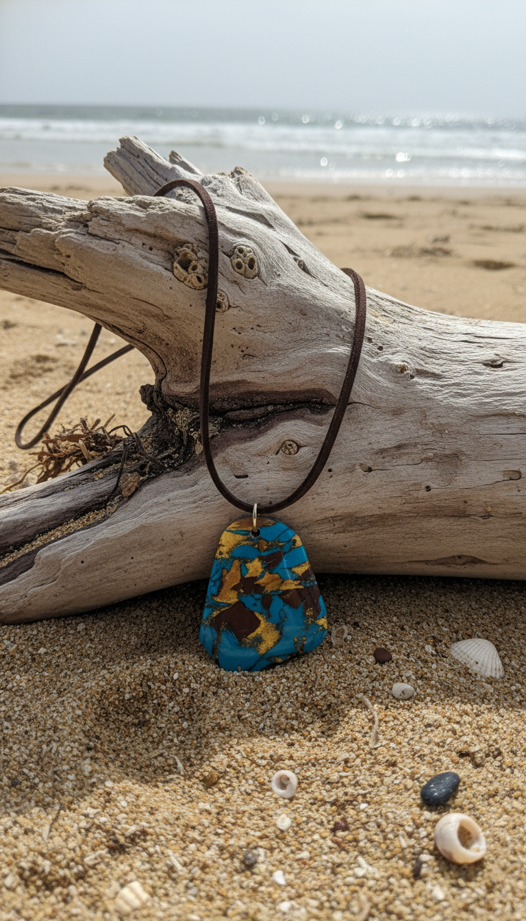 Blue and gold freeform faux stone Necklace