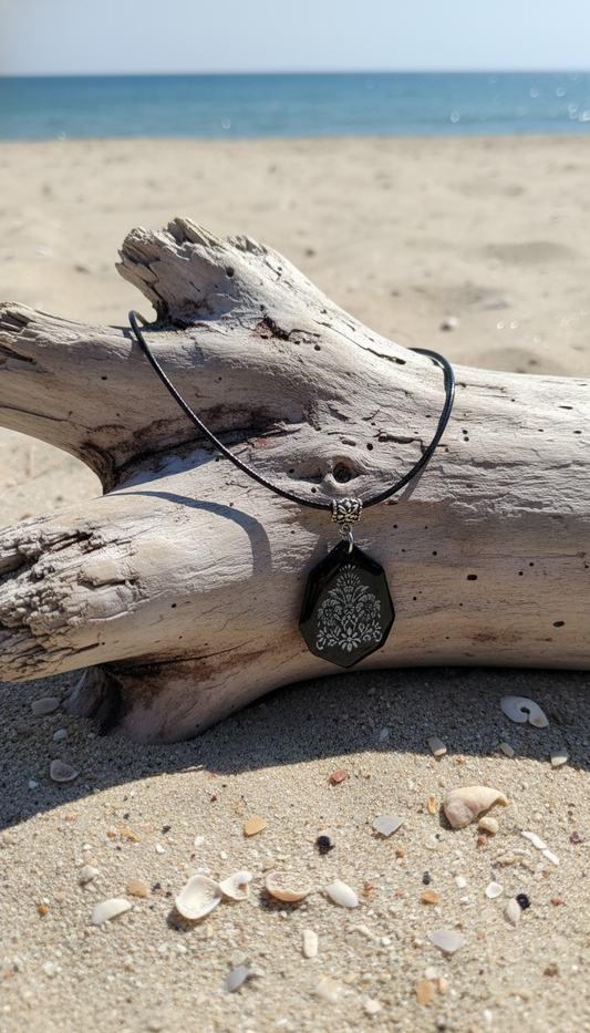 Pearly flowers on black Necklace