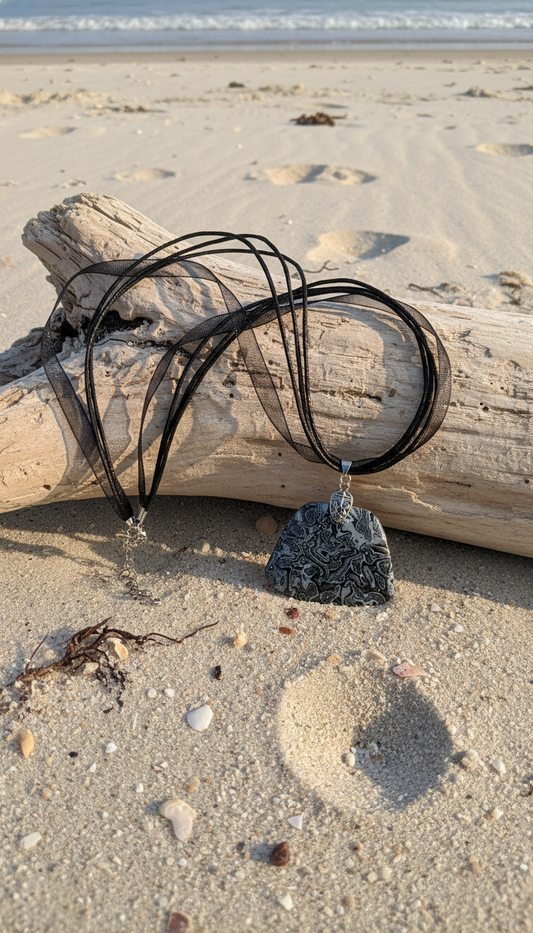 Larger abstract black and silver Necklace