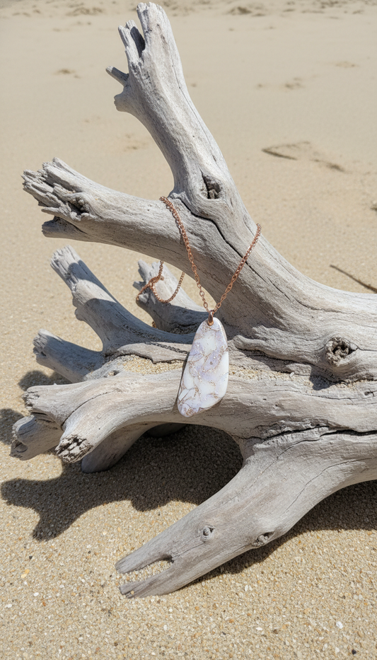 Very light violet and white with gold Necklace