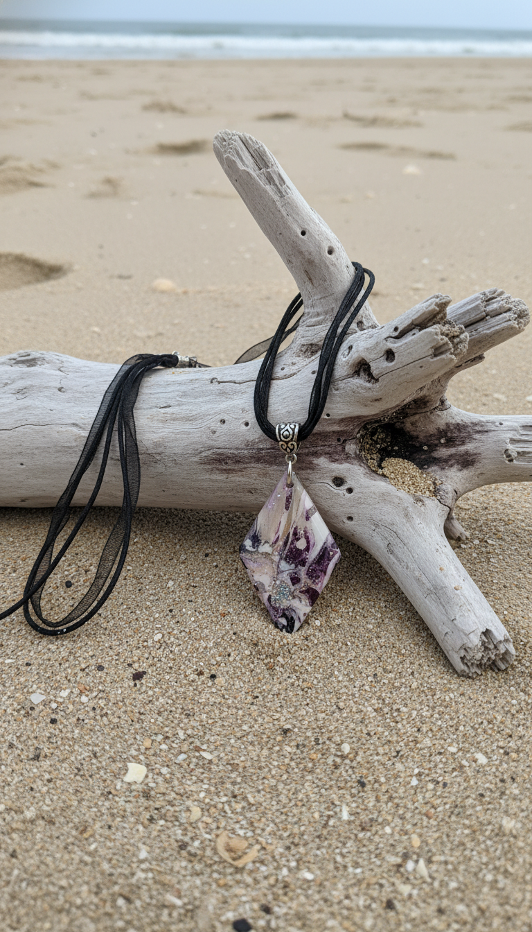 White and burgundy rhombus Necklace