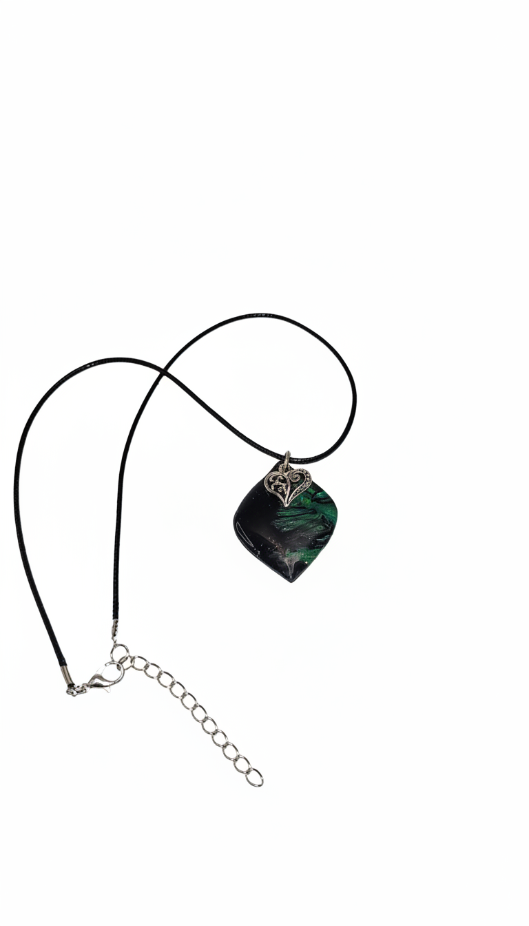 Green aurora Necklace with silver charm
